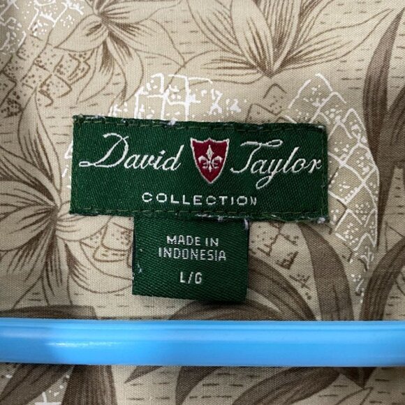 David Taylor Mens Hawaiian Shirt Large Beige Floral Button-Up Short Sleeve Y2K - Picture 3 of 7